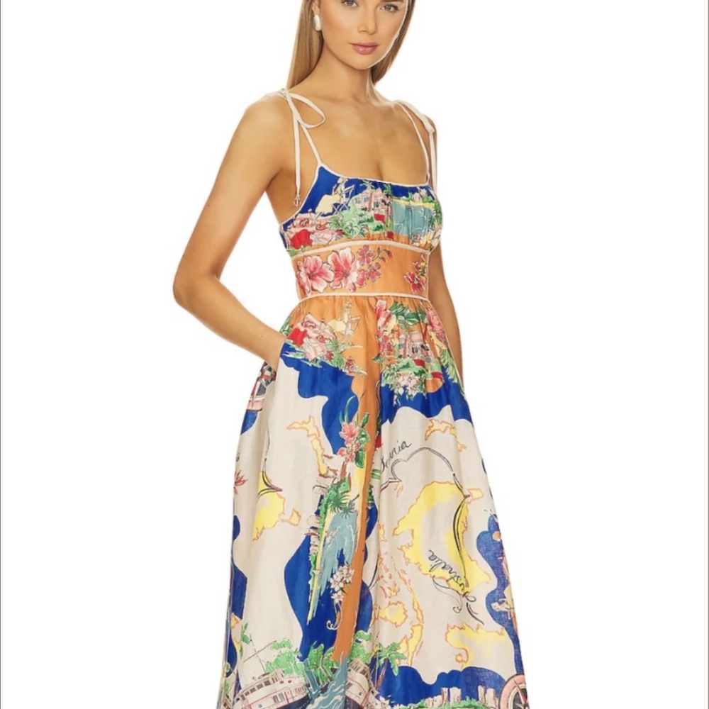 New Picnic Midi Dress in Nautical Map - Similar to Zimmermann - Linen Blend -  S